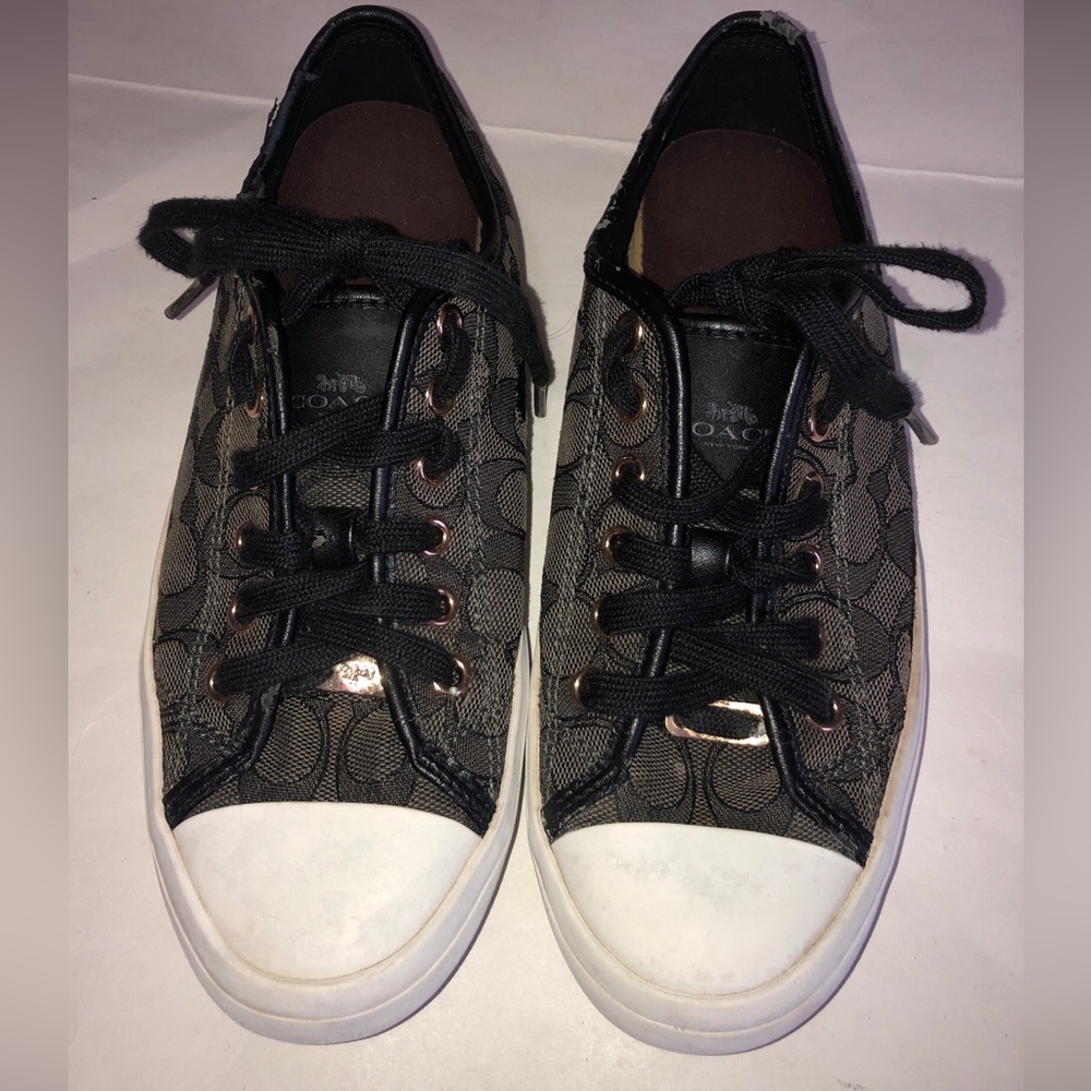 Coach Empire Low Top Signature Logo Sneakers Womens 8B Black Gray Canvas Shoes